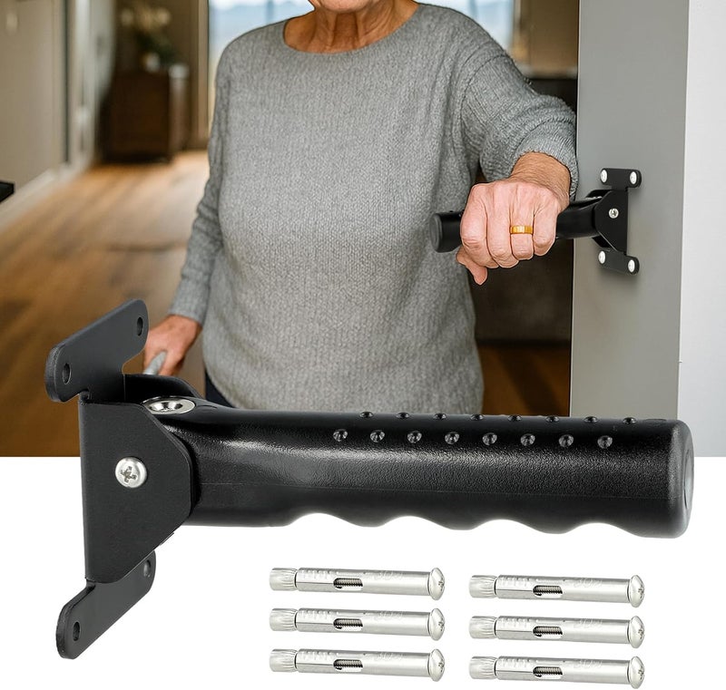 APDTEK Flip Up Grab Bar for Doorway/Stairs Safety Assist Handles for Elderly Non-Slip Grip Bar Great for Seniors, Elderly, Disabled, Handicap and Injured People - Suitable for Solid Wall (Black) - Image 1